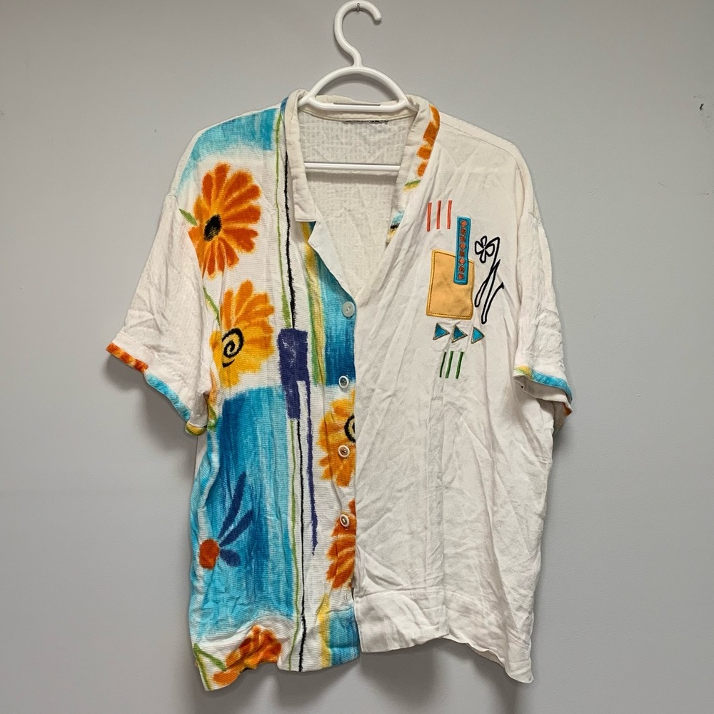 90s Art Teacher Y2K Floral Multicolor Pattern Shirt
